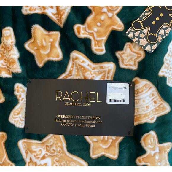 Rachel Roy Christmas Green Gingerbread Cookie Plush Oversized Throw Blanket New - Picture 8 of 15